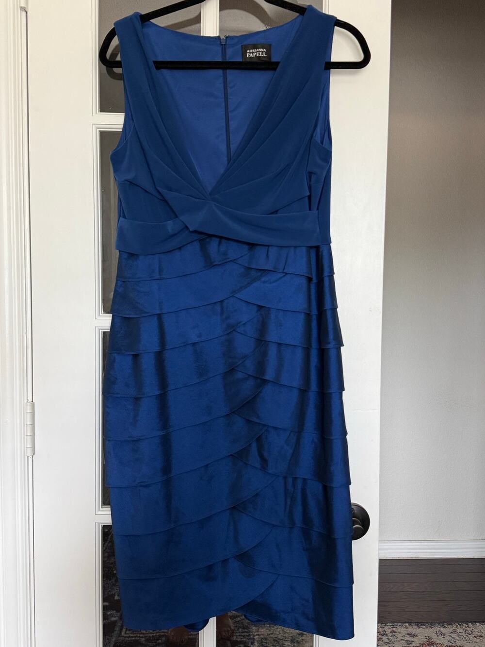 Adrianna Papell Size 12 Royal Blue Tiered Ruffle Cocktail Midi Dress